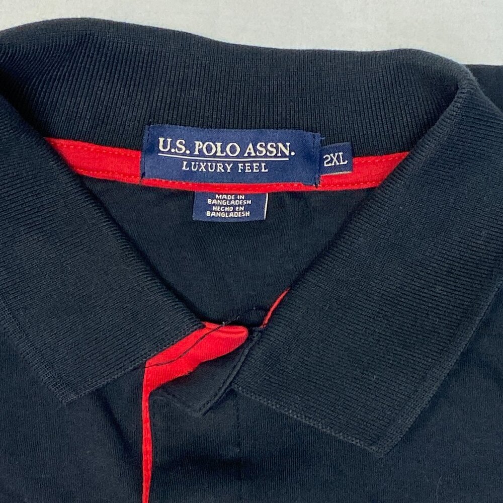 US Polo Assn Rib Collar 2 Button Luxury Feel Knit Polo Black 2XL Short Sleeve - Picture 12 of 13